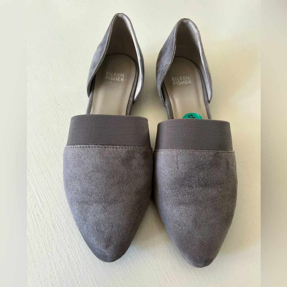 Eileen Fisher Women's Hilly d'Orsay Suede Flute Pointed Heeled Flats Size 7.5